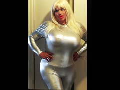 Dolly in silver catsuit
