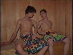 Two hot dudes in the sauna