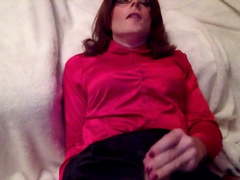Sweet ejaculation over my satin blouse and satin skirt