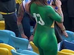 Hot Brazilian futbol fan in body paint