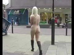 Michelle from England walks the shops naked