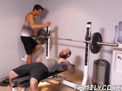 Hunky stepdad hammering twinks tight ass after workout