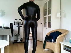 Sissy sexy leather catsuit 1