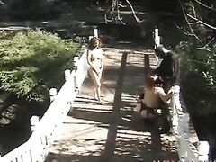 Hot brunette and redhead fucked on the bridge