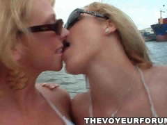 Group of amateur lesbians fool around on a boat
