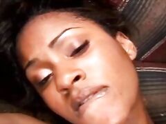 Black babe sucks cock and gets fucked