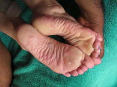 Cummed Stinky Soles - DJ's foot lotion time!