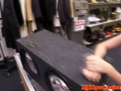 Pawnshop babe cumswallows after doggystyle