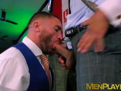 Hunk in classy suit pounded after being slapped with cock